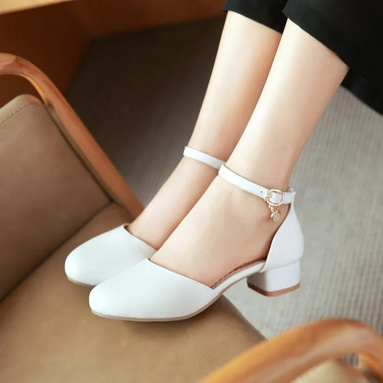 Women's Solid Color Round Toe Block Heel Low Heels Sandals