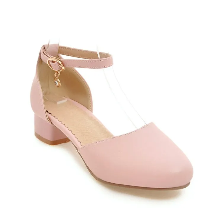 Women's Solid Color Round Toe Block Heel Low Heels Sandals