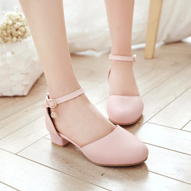 Women's Solid Color Round Toe Block Heel Low Heels Sandals