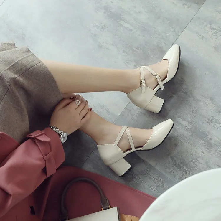 Women's Square Toe Hollow Out Block Heel Sandals