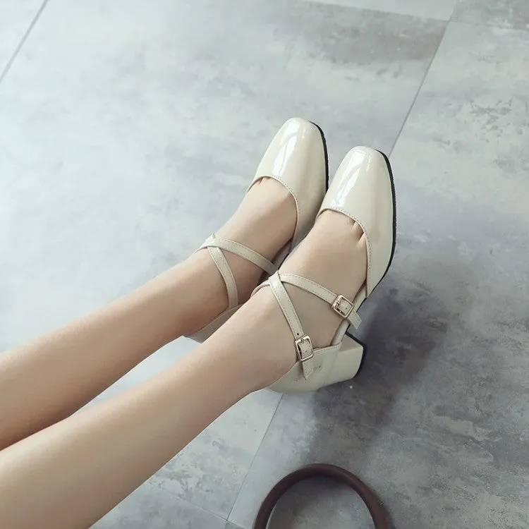 Women's Square Toe Hollow Out Block Heel Sandals