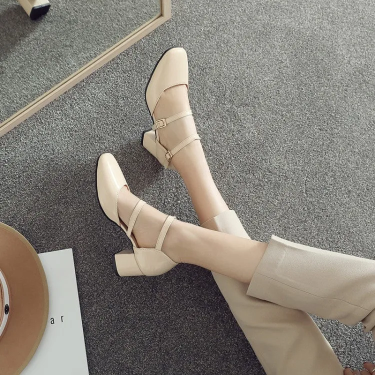 Women's Square Toe Hollow Out Block Heel Sandals