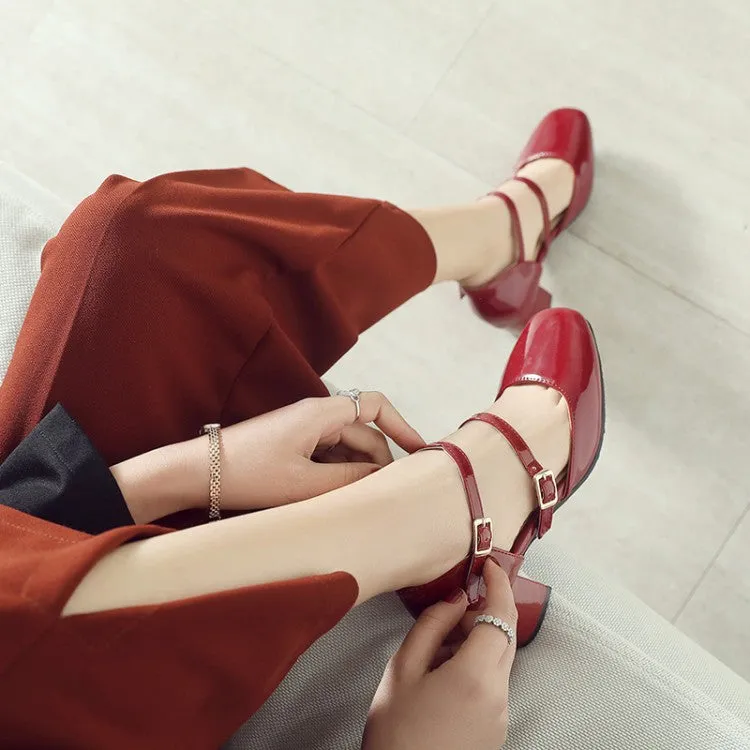 Women's Square Toe Hollow Out Block Heel Sandals