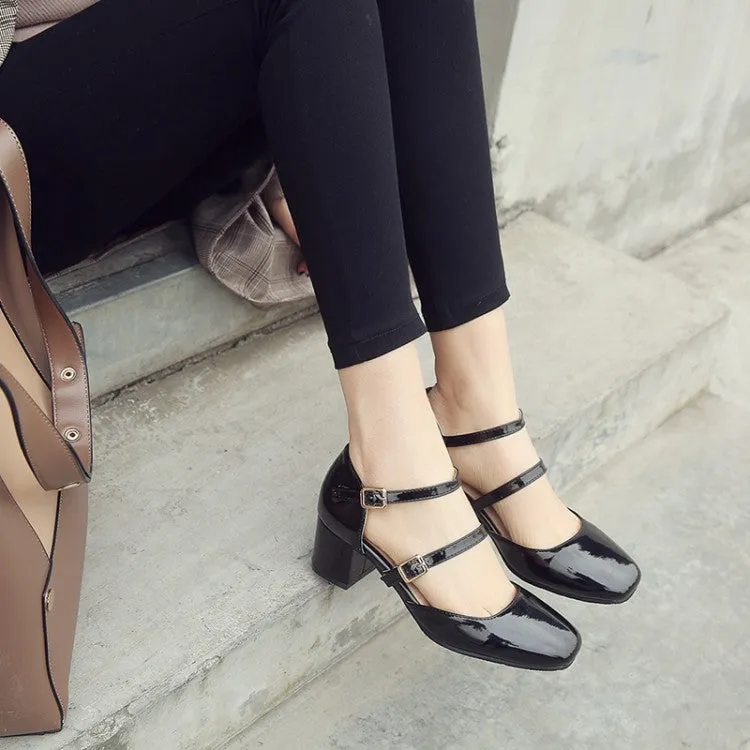 Women's Square Toe Hollow Out Block Heel Sandals