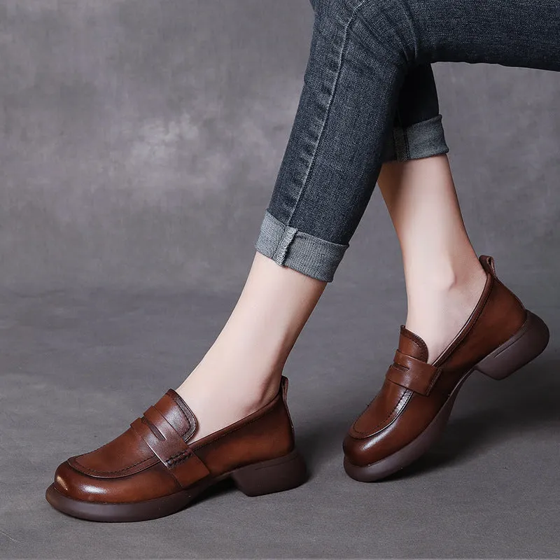 Women's Vintage Loafers Handmade Leather Soft Sole Shoes