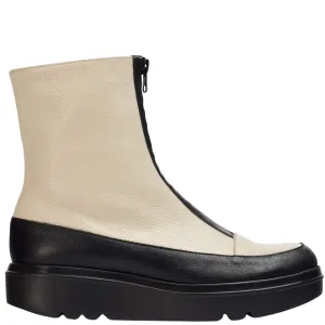 Wonders Cream Leather Front Zip Sneaker Boots