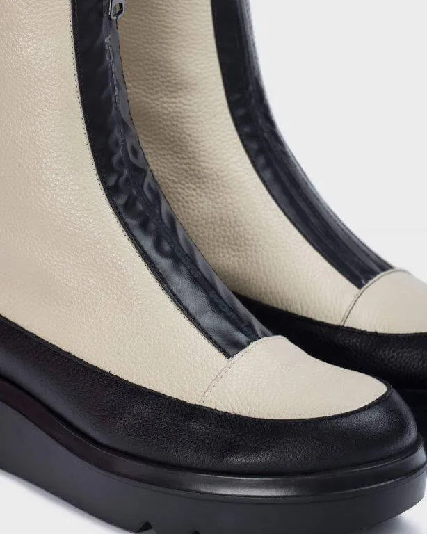Wonders Cream Leather Front Zip Sneaker Boots
