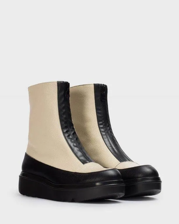 Wonders Cream Leather Front Zip Sneaker Boots