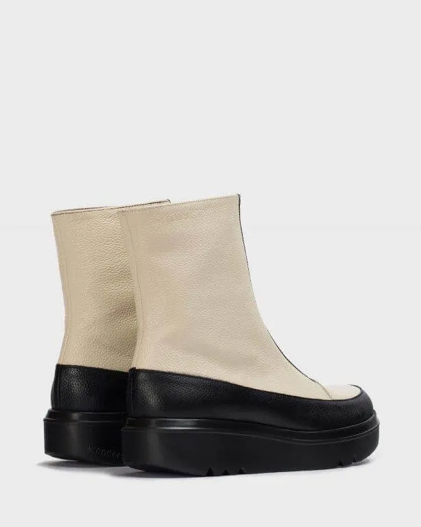 Wonders Cream Leather Front Zip Sneaker Boots