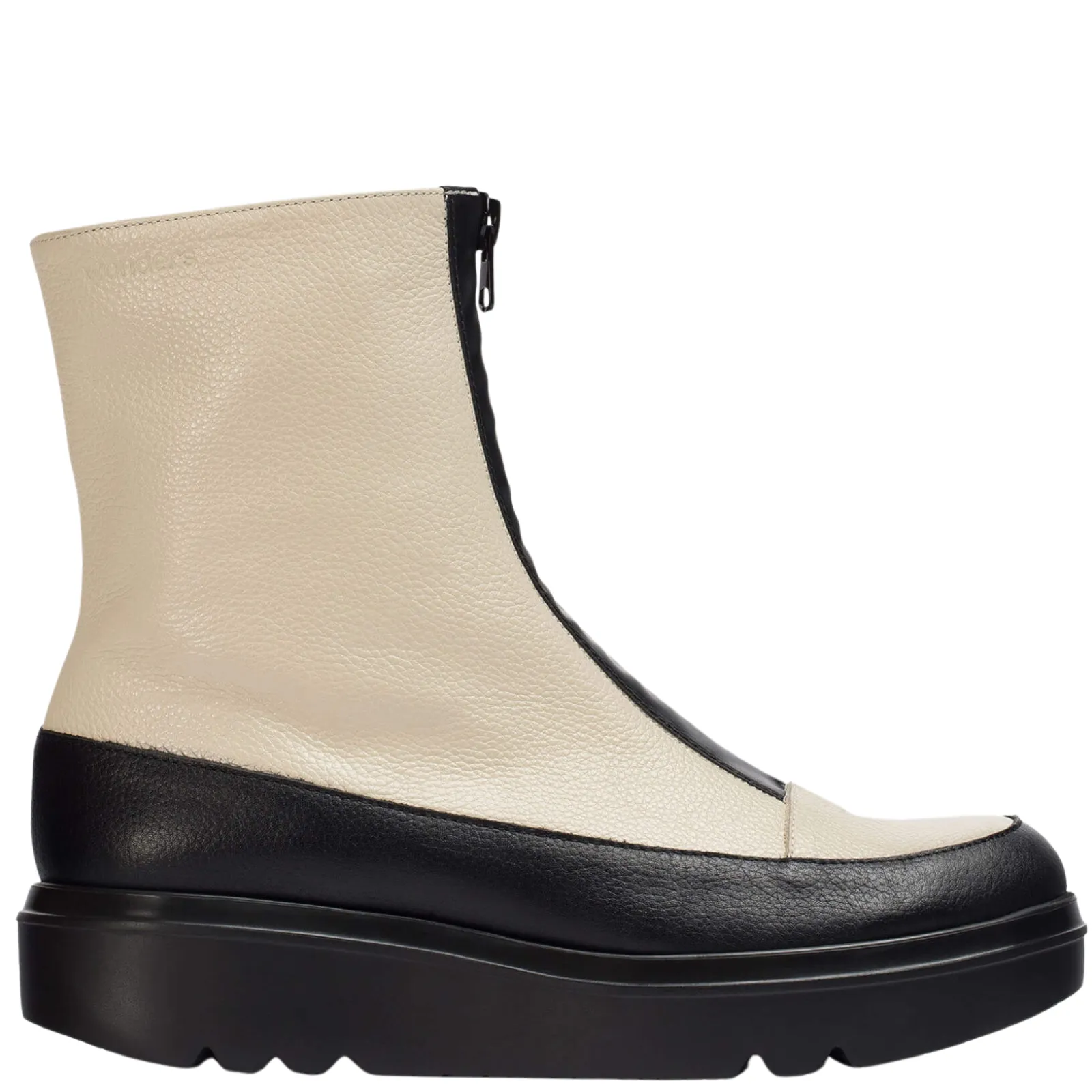 Wonders Cream Leather Front Zip Sneaker Boots