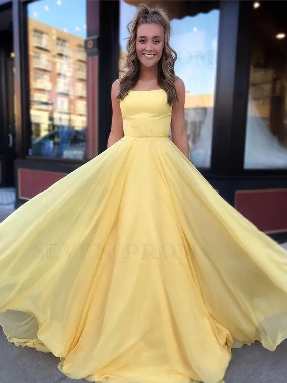 Yellow Long Chiffon A-line Prom Dress New with Lace Up Back OKS51