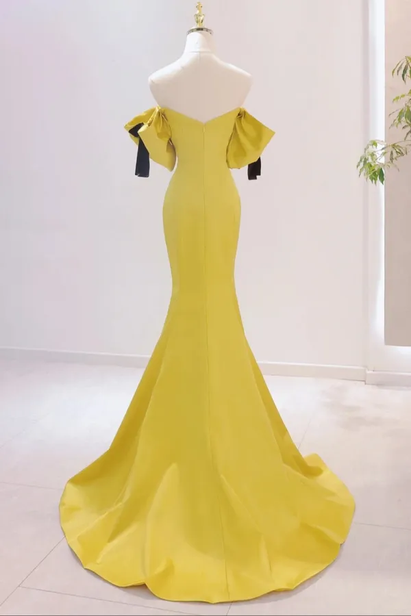 Yellow Mermaid Sweetheart Prom Dress, Off Shoulder Yellow Evening Dress APP0918