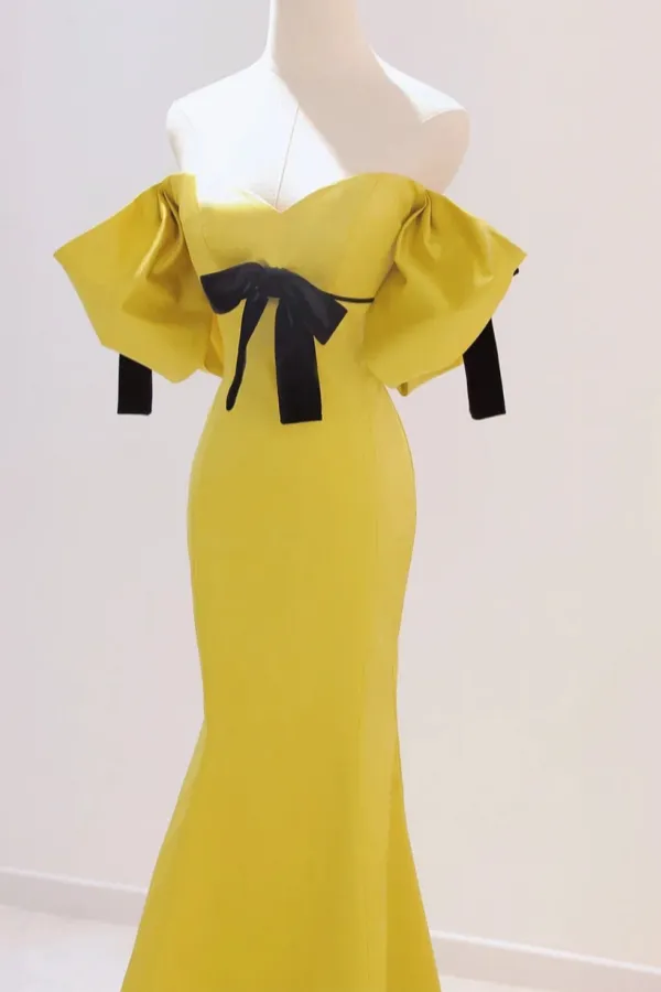 Yellow Mermaid Sweetheart Prom Dress, Off Shoulder Yellow Evening Dress APP0918