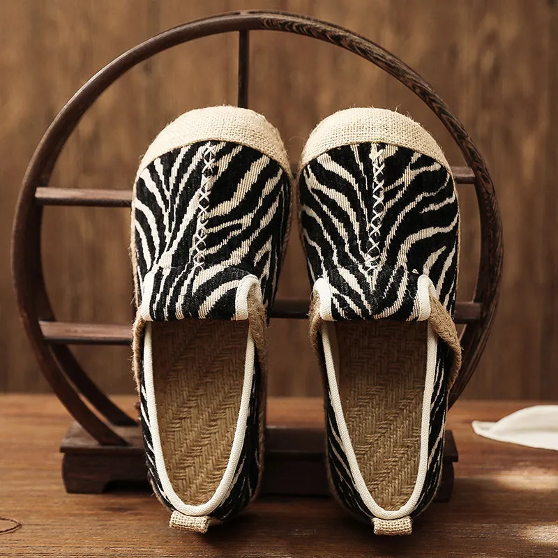 Zebra Embossed Round Toe Espadrilles Loafers - Cactus Rose