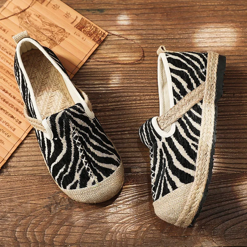 Zebra Embossed Round Toe Espadrilles Loafers - Cactus Rose